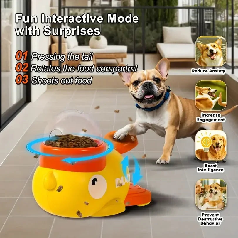 Comedero juguete interactivo para perros con forma de patito amarillo