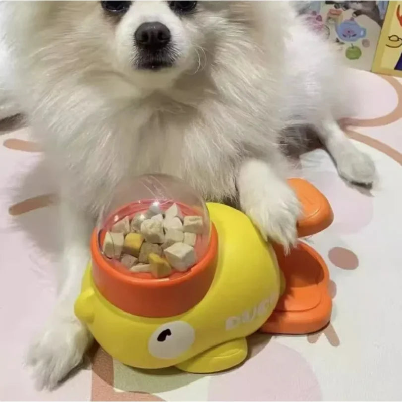 Comedero juguete interactivo para perros con forma de patito amarillo