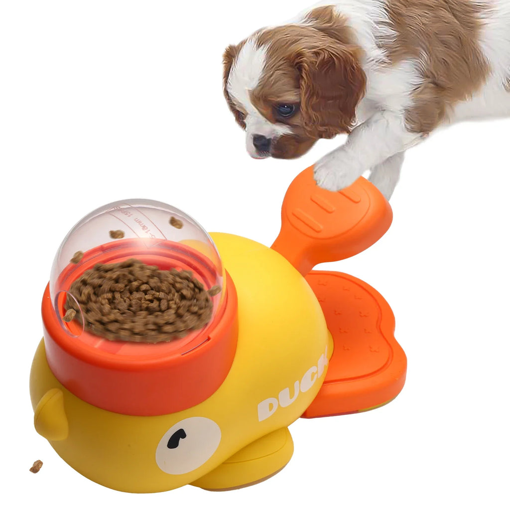 Comedero juguete interactivo para perros con forma de patito amarillo